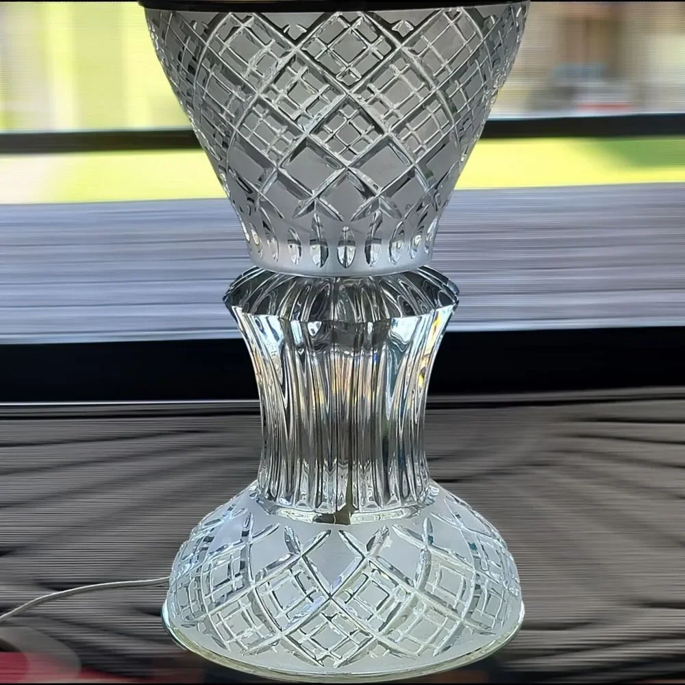 Cut Crystal Art Deco 3 Way Trumpet Style Table Lamps Gold Plated Vintage 26 Inch